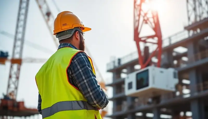 Safety briefing before a crane operation on a construction site in Egypt.